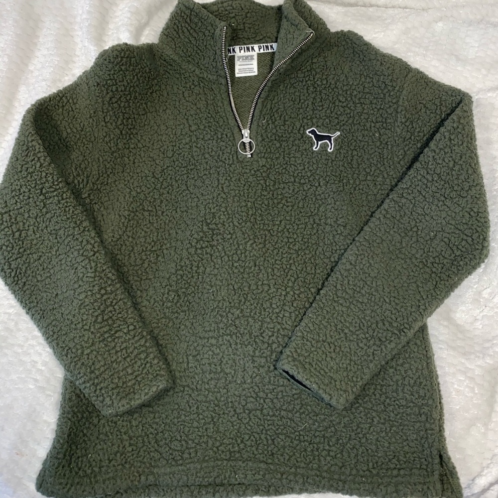 PINK Green Sherpa Half Zip!